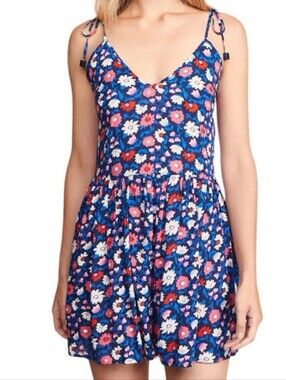 Kate Spade Blue Floral Tie-Shoulder Romper w/ Pockets - Size Small
